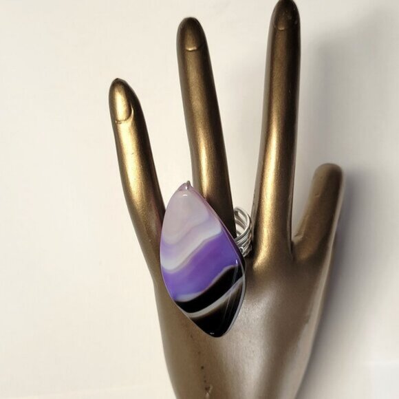 Purple Agate Ring Adjustable Band Handmade Semi Precious Ring - Picture 1 of 8